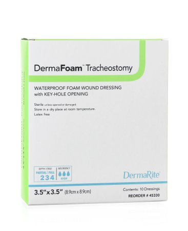 DermaRite Industries DermaFoam Tracheostomy Foam Dressing 3-1/2 X 3-1/2 Inch Fenestrated Square Non-Adhesive without Border Sterile - 45330