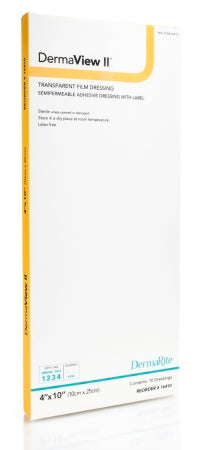 DermaRite Industries DermaView II Transparent Film Dressing with Border Rectangle 4 X 10 Inch Frame Style Delivery With Label Sterile - 16410