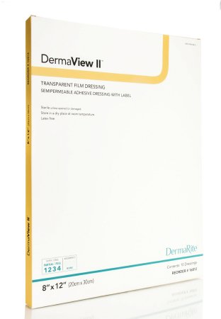 DermaRite Industries DermaView II Transparent Film Dressing with Border Rectangle 8 X 12 Inch Frame Style Delivery With Label Sterile - 16812