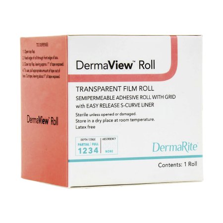 DermaView - Transparent Film Dressing Roll 4 Inch X 11 Yard 2 Tab Delivery With Label Sterile - 15411