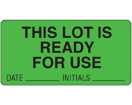 Shamrock Scientific Shamrock Pre-Printed Label Instructional Label THIS LOT IS / READY / FOR USE / DATE _____ INITIALS _____ Fluorescent Green 1-1/2 X 3 Inch - LL-143