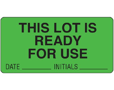Shamrock - Pre-Printed Label Advisory Label Green THIS LOT IS / READY / FOR USE / DATE _____ INITIALS _____ Black Quality Control Label 1-1/2 X 3 Inch - LL-143