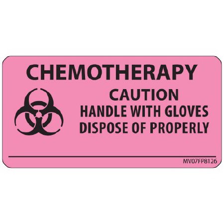 MedVision - Pre-Printed Label Warning Label Pink Paper Chemotherapy Caution Handle With Gloves Dispose Of Properly Black Biohazard 1-1/2 X 2-15/16 Inch - MV07FP8126