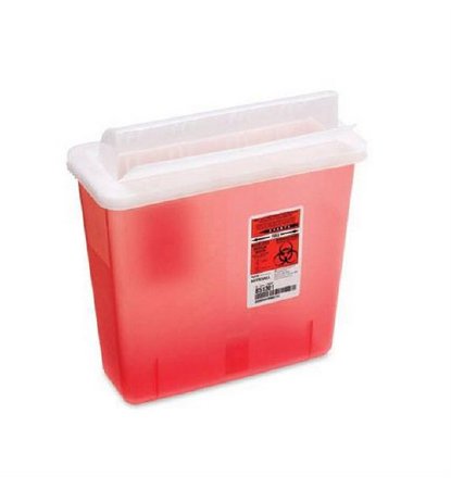 Market Lab - Sharps Container 4-3/4 X 10-1/2 X 11-1/2 Inch 1.25 Gallon Translucent Red Base / Translucent Lid Horizontal Entry Flap Lid - 8513