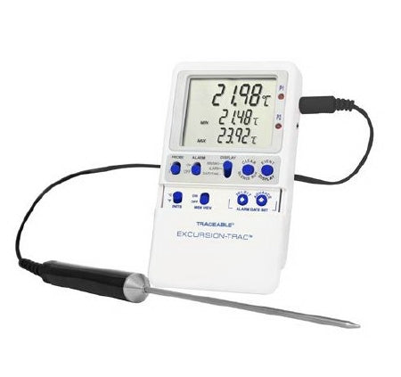 Control 3 Holdings LLC Traceable Excursion-Trac Datalogging Refrigerator / Freezer Thermometer Celsius -50° to 70°C Stainless Steel Probe Multiple Mounting Options Battery Operated - 6435