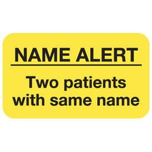 Tabbies Pre-Printed Label Communication Fill In NAME ALERT/Two Patients with same name Fluorescent Chartreuse 7/8 X 1-1/2 Inch - AP1050