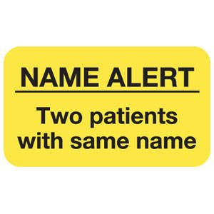 Tabbies - Pre-Printed Label Warning Label Yellow Name Alert Two Patients With The Same Name Name Alert Black Alert Label 7/8 X 1-1/2 Inch - MAP1050