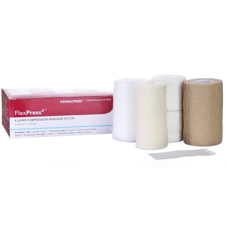 FlexPress4 - 4 Layer Compression Bandage System Multiple Sizes Standard Compression Self-adherent / Tape Closure Tan / White NonSterile - 79000