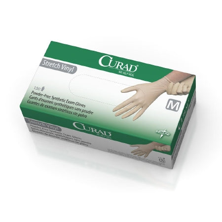 Curad Stretch Vinyl - California Only - Exam Glove Medium NonSterile Stretch Vinyl Standard Cuff Length Smooth Cream Not Chemo Approved - 6CUR9225