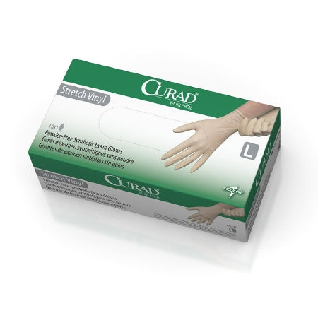 Curad Stretch Vinyl - California Only - Exam Glove Large NonSterile Stretch Vinyl Standard Cuff Length Smooth Cream Not Chemo Approved - 6CUR9226