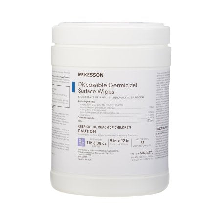 McKesson - Surface Disinfectant Premoistened Manual Pull Wipe 65 Count Canister Alcohol Scent NonSterile - 50-66170