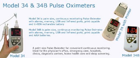 Model 34 Series - Handheld Pulse Oximeter Battery Operated Audible and Visual Alarm - POX010-34