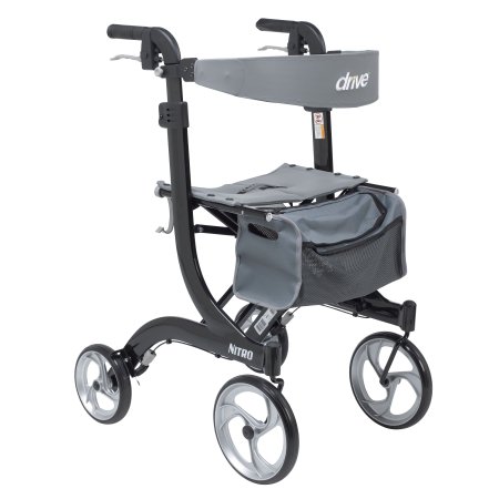 drive Nitro - 4 Wheel Rollator Black Adjustable Heigh / Tall / Folding Aluminum Frame - RTL10266BK-T