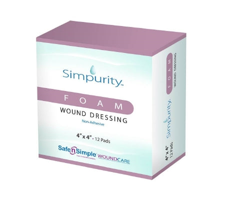 Safe N Simple Simpurity Foam Dressing 4 X 4 Inch Square Non-Adhesive without Border Sterile - SNS51W04