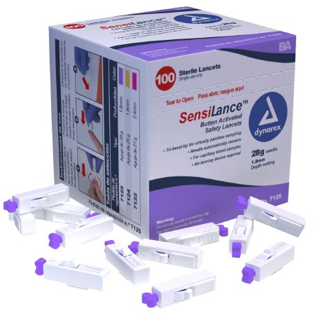 Dynarex SensiLance Safety Lancet Fixed Depth Lancet Needle 1.8 mm Depth 28 Gauge Button Activated - 7125