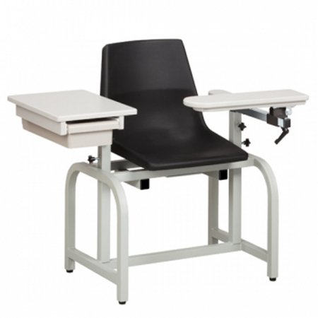 Clinton Industries Lab Series ClintonClean Blood Drawing Chair with Drawer Single Adjustable Flip Armrest Black - 66029-P