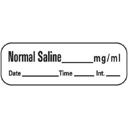 MedVision - Drug Label Anesthesia Label Normal Saline_mg/mL Date_Time_Int White 1/2 X 1-1/2 Inch - LAN22