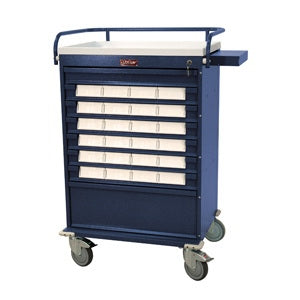 Harloff Value Line Medication Cart 22.5 X 29.5 X 46.75 Inch, 43.25 Inch, 43.25 Inch Writing Surface 8 Drawers Hammertone Green - VLT24BIN5