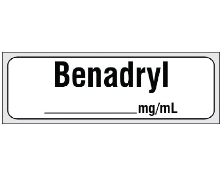 Shamrock Scientific Shamrock Pre-Printed Label Anesthesia Label BENADRYL / _____ mg / mL White 1/2 X 500 Inch - SA-3226-PRE