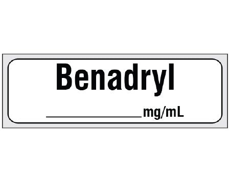 Shamrock - Drug Label Anesthesia Label Benadryl____mg/mL White 1/2 X 1 Inch - SA-3226-PRE