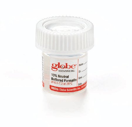 Globe Scientific Click-It Prefilled Formalin Container 38 X 44 mm Polypropylene Patient Information Screw Cap 10 mL Fill in 20 mL (0.67 oz.) NonSterile - 6518FL
