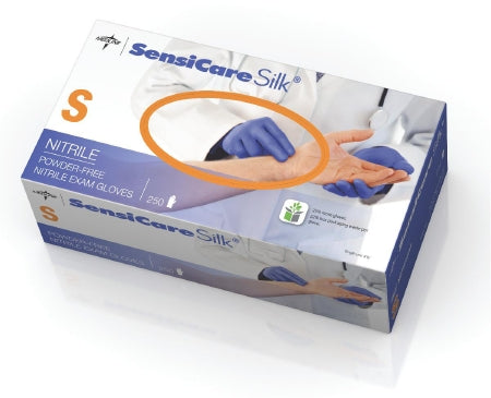 SensiCare Silk - Exam Glove Small NonSterile Nitrile Standard Cuff Length Textured Fingertips Blue Chemo Tested - Medline - MDS7584