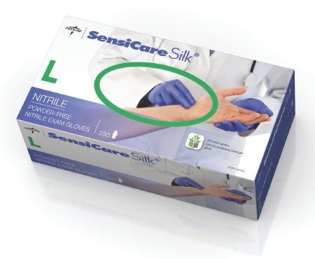 SensiCare Silk - Exam Glove Large NonSterile Nitrile Standard Cuff Length Textured Fingertips Blue Chemo Tested - Medline - MDS7586