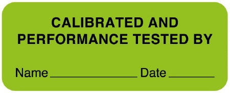 United Ad Label Pre-Printed Label Warning Label CALIBRATED AND PERFORMANCE TESTED BY Name_________Date______ Fluorescent Green 7/8 X 2-1/4 Inch - ULBE231