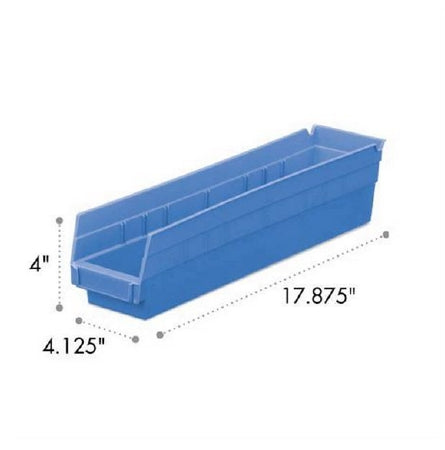 Market Lab Inc MarketLab Shelf Bin Blue Polypropylene 4 X 4-1/8 X 17-7/8 Inch - 2757-BL