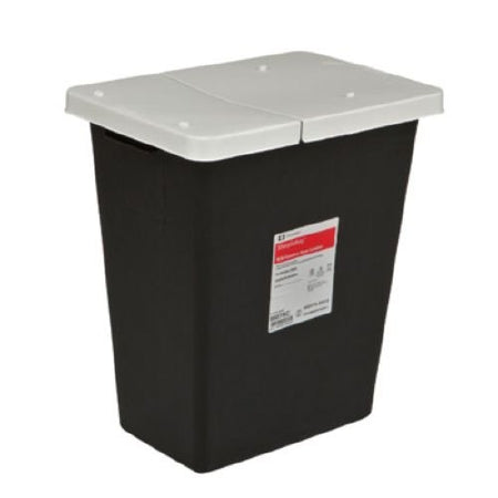 Cardinal SharpSafety RCRA Waste Container 18-3/4 H X 12-3/4 D X 18-1/4 W Inch 12 Gallon Black Base / White Lid Vertical Entry Hinged Lid - 8611RC