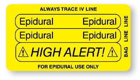 UAL - Drug Label Anesthesia Label Epidural High Alert Yellow 3/14 X 1-3/4 Inch - ULIV2101