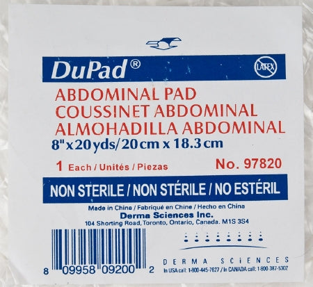 Derma Sciences DuPad Abdominal Pad Cellulose 1-Ply 8 Inch X 20 Yard Roll Shape NonSterile - 97820