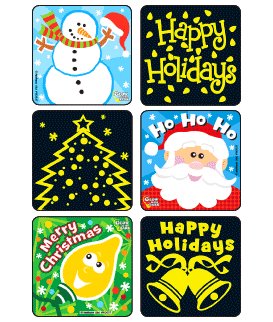 Kids Love Stickers - 75 per Unit Merry Christmas Glow-In-The-Dark , Assorted Sticker - W2037