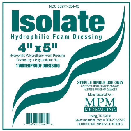 MPM Isolate - Foam Dressing 4 X 5 Inch Rectangle Non-Adhesive without Border Sterile - MP00553