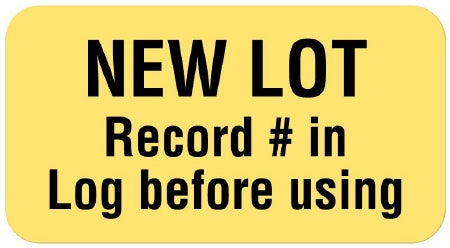 UAL - Pre-Printed Label Advisory Label Yellow Paper NEW LOT Record # in Log before using Safety and Instructional 7/8 X 1-5/8 Inch - ULLR221