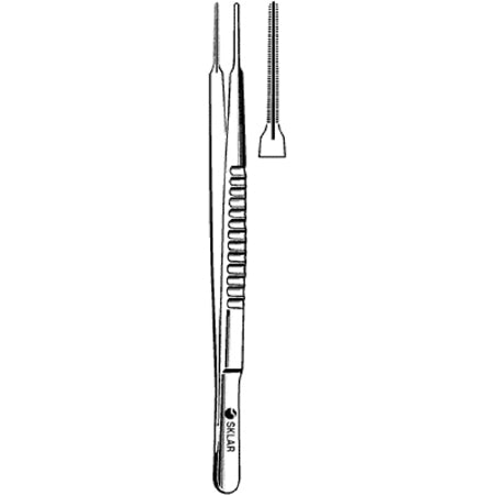 Sklar Sklar Tissue Forceps Cooley 9-1/2 Inch Premium OR Grade Stainless Steel NonSterile NonLocking Thumb Handle Straight Blunt Tips w/2 X 2 Rows of Fine Atraumatic Teeth - 52-6696