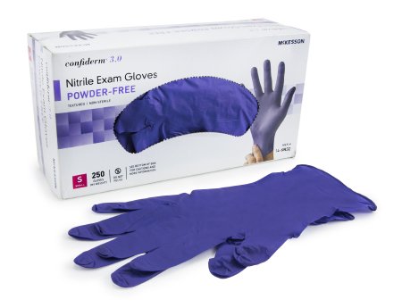 McKesson McKesson Confiderm 3.0 Exam Glove Small NonSterile Nitrile Standard Cuff Length Textured Fingertips Blue Not Chemo Approved - 14-6N32