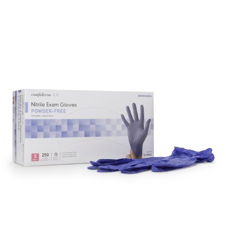 McKesson Confiderm 3.0 - Exam Glove Small NonSterile Nitrile Standard Cuff Length Textured Fingertips Blue Not Chemo Approved - 14-6N32