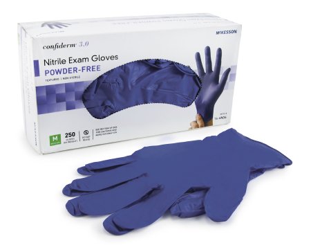 McKesson McKesson Confiderm 3.0 Exam Glove Medium NonSterile Nitrile Standard Cuff Length Textured Fingertips Blue Not Chemo Approved - 14-6N34