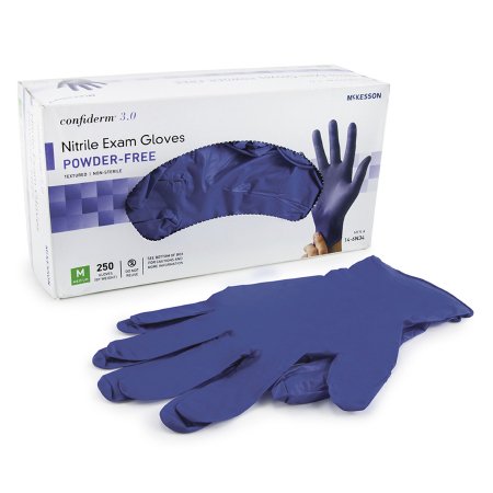 McKesson Confiderm 3.0 - Exam Glove Medium NonSterile Nitrile Standard Cuff Length Textured Fingertips Blue Not Chemo Approved - 14-6N34