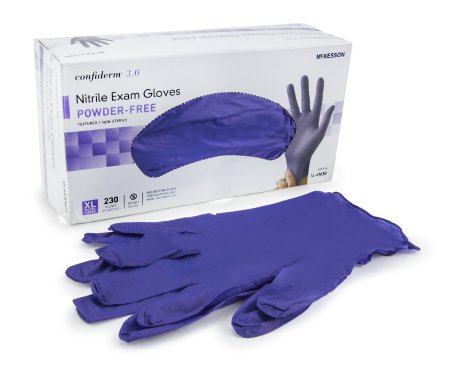 McKesson McKesson Confiderm 3.0 Exam Glove X-Large NonSterile Nitrile Standard Cuff Length Textured Fingertips Blue Not Chemo Approved - 14-6N38