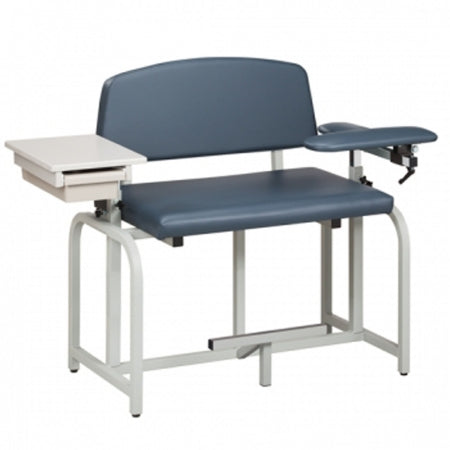 Clinton Industries Lab-X Series Bariatric Extra-Tall Blood Drawing Chair with Drawer Single Adjustable Flip Armrest Slate Blue - 66092B-3SB