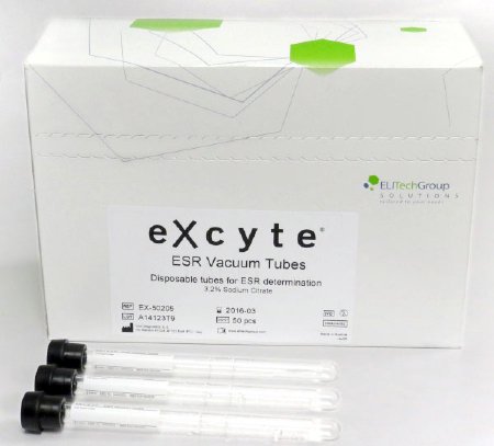 Elitech Group Inc Excyte Vacuum Tube Venous Blood Collection Tube Erythrocyte Sedimentation Rate (ESR) Sodium Citrate Additive 8 X 120 mm 1 mL Black Conventional Closure Glass Tube - EX-50205