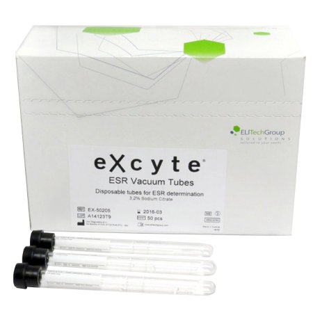 Excyte Vacuum Tube - Venous Blood Collection Tube Erythrocyte Sedimentation Rate (ESR) Sodium Citrate Additive 8 X 120 mm 1 mL Black Conventional Closure Glass Tube - EX-50205