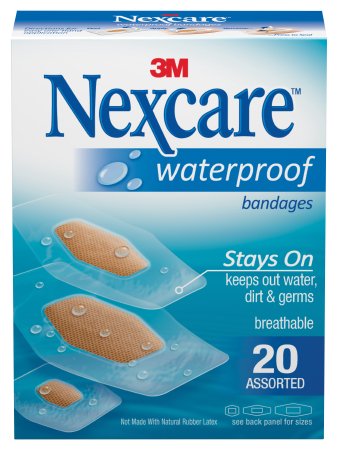 3M Nexcare Water Adhesive Strip Assorted Sizes Film Rectangle Clear Sterile - 588-20PB