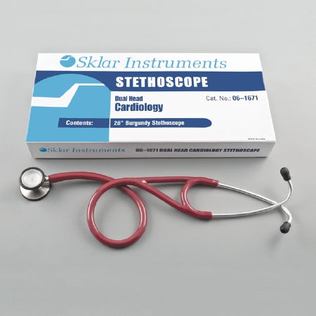 Sklar - Cardiology Stethoscope Burgundy 1-Tube 28 Inch Tube Double-Sided Chestpiece - 06-1671