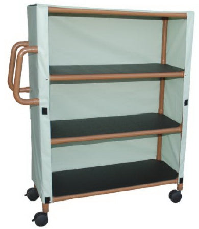 Wood Tone - Linen Cart with Cover 3 Shelves 125 lbs. per Shelf Weight Capacity PVC 4 Inch Twin Casters - Mjm International - WT345-3C