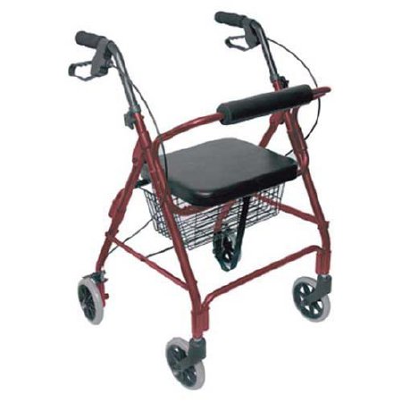 DMI - 4 Wheel Rollator Burgundy Adjustable Height / Lightweight / Folding Aluminum Frame - 501-1012-0700
