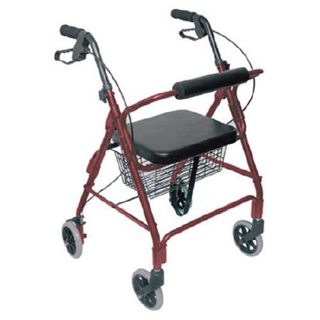 Mabis Healthcare DMI 4 Wheel Rollator Burgundy Lightweight Aluminum Frame - 501-1012-0700
