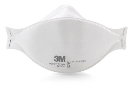 3M Aura Particulate Respirator Mask N95 Flat Fold Elastic Strap One Size Fits Most White - 9210+